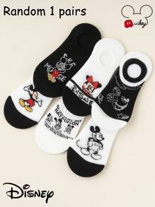 Disney Disney 1/5 pares de calcetines invisibles tipo barco para mujeres, con diversos patrones de Mickey Mouse y combinaciones clásicas de color negro y blanco. Mickey es el ídolo eterno de Disney. Tiene una excelente absorción del sudor, transpirabilidad y durabilidad