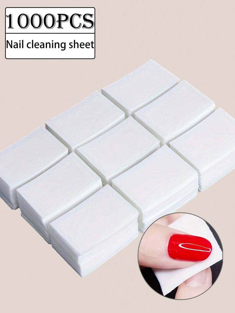 1000PCS White Disposable Nail Care Wipes - Dust-Free Soft Paper Pad, Suitable For Acrylic And Gel Nails, Formaldehyde Free And Alcohol Free Nail Removal Cleaning Pads, Complete Beauty Tools And Accessories, Nail Care Necessities Nails Nails Supplies Nail Stuff - White - View 1