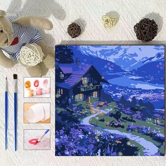 1 套 DIY 数字绘画，风景主题，带木制画框，可直接悬挂或竖立