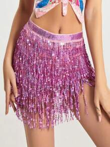 1 pieza Falda envolvente para la cintura con flecos brillantes, falda de 4 capas con flecos de lentejuelas para danza del vientre, danza latina, actuaciones de danza, adecuado para Halloween, carnaval, fiestas de baile, accesorios decorativos para la cintura