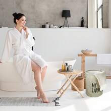 Foldable Laundry Basket, Drawstring Closure Laundry Hamper With Handle, Tall Decorative Laundry Basket For Bathroom - Grey - View 6