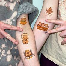 Juego de 4 hojas de tatuajes temporales de expresiones de capibara de dibujos animados, creativos y audaces, a prueba de agua y sudor, fáciles de aplicar y retirar, adecuados para fiestas de cumpleaños, vacaciones, reuniones, regalo ideal - Marrón - Ver 6