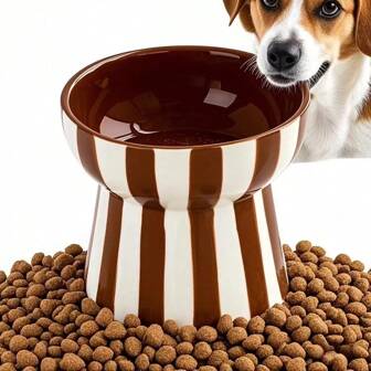 陶瓷双色条纹凸起宠物碗防溢猫食碗狗食盆水碗