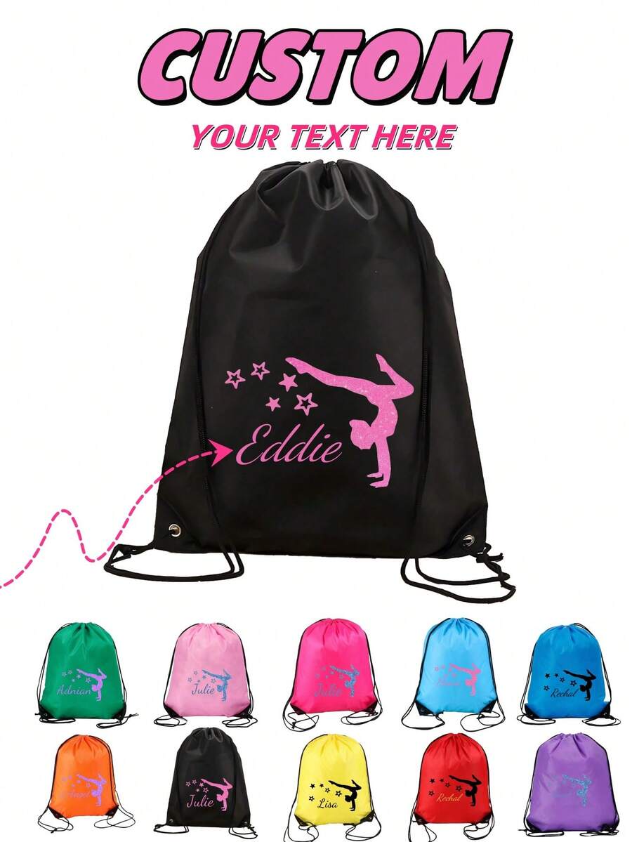 Everyday Essential Item. This Drawstring Backpack Can Be Customized With Your Name Or Holiday Greetings, Making It An Ideal Choice For The Back-To-School Season. Made Of Nylon Material, A New Spring/Summer Style, With Large Capacity And Featuring A Ballet Dancer Pattern. - Multicolor - View 1
