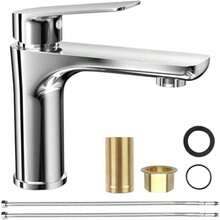 Bathroom Sink Single Handle Mixer Tap With Flexible Hose, Chrome Plated, Including Water Supply Hose Nut - Multicolor - View 7