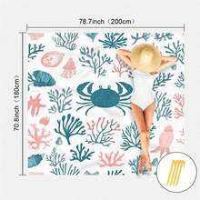 1 件海洋元素印花沙滩垫，防水防沙超大沙滩垫，轻便，适合成人旅行、露营和野餐 - 彩色 - 查看 4