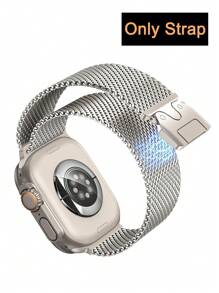 1 Pieza Correa deportiva magnética unisex estilo Milanese Loop compatible con Apple Watch de 38mm, 40mm, 41mm, 42mm, 44mm, 45mm, 49mm, S10 de 42mm y 46mm. Brazalete de moda casual para hombres, ajustable, de acero inoxidable, resistente al agua y transpirable, para uso diario, fiestas, verano. Accesorio de reloj inteligente, regalo para el Día del Padre, vacaciones para hombres y mujeres.