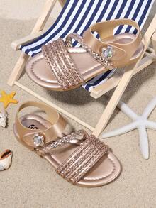 A Pair Of Shiny Girls' Summer Fashionable Girls' Flat Slippers, Fairy Style, Girls' Favorite, Suitable For School, Beach, Home, Various Venues To Wear, The Best Choice For Taking Photos - Bronze - View 6