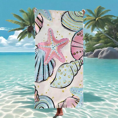 1 قطعة منشفة سميكة بنمط الصدف، منشفة من ألياف فائقة النعومة، منشفة شاطئ صيفية، حصيرة عشب، حصيرة يوغا، مناسبة للاستخدام في حمام السباحة والتخييم والسفر والشاطئ والوشاح