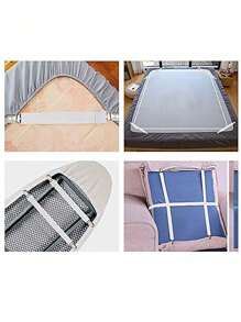 4 pièces Fixateurs de draps de lit réglables avec boucles anti-glissement - Clips faciles à utiliser pour canapé et nappe avec sangles réglables - Blanc, et essentiels de maison durables
