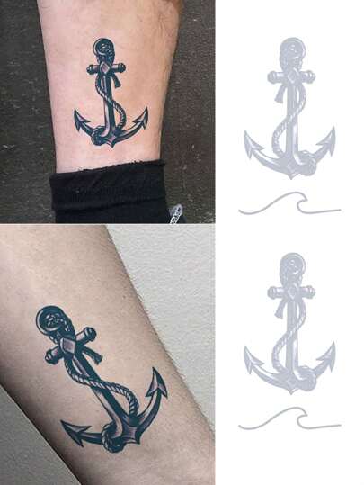 2 Fogli/Set Di Tatuaggi Temporanei Creativi Personalizzati, Ancora, Onda Minimalista, Disegni Di Arte Del Corpo, Impermeabili, Anti-Sudore, Tatuaggi Non Permanenti Duraturi, Realistici E Non Riflettenti, Adatti Per Polso E Caviglia, Regalo Ideale