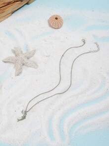 1pc Popular Women Fashionable Beach & Ocean Theme Personality Shark Natural Stone Pendant Necklace, Ideal Gift For Wedding, Engagement Party, Halloween - 銀色 - 查看 9