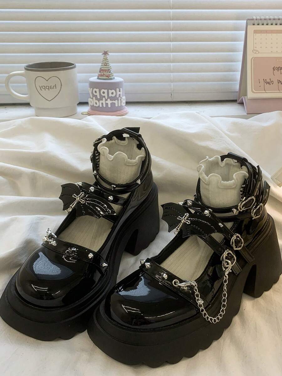 Zapatos Mary Jane con plataforma de 8 cm personalizados, estilo punk rock lolita, de talla pequeña y tacón grueso para mujeres