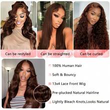 GK 13X4 Chocolate Brown Body Wave Lace Front Wigs Human Hair Wig 180% Density HD Transparent Lace Frontal Wigs Human Hair Pre Plucked With Baby Hair - Chocolate Brown - View 8