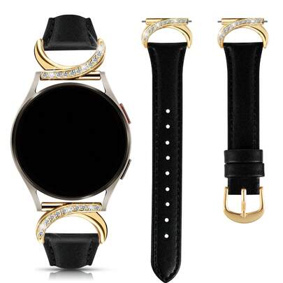 Luxury Leather Watch Band With Diamond C-Shaped Buckle - Compatible Galaxy Watch 7/6/5/4 (40mm/45mm) & Watch 6 Classic (43mm/50mm) & Watch 5 Pro (45mm) - Comfortable Sweat-Resistant Strap - Fashionable Slim Design - Multi-Color Options - Perfect For Business/Dates/Weddings/Parties/Daily Wear - Ideal Women's Gift