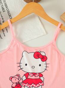 Sanrio Sanrio Girls' Plus Size Hello Kitty Pink Sleepwear Set, 2025 New Summer Cute Spaghetti Strap Ruffle Trim Short Pajama Top & Shorts
