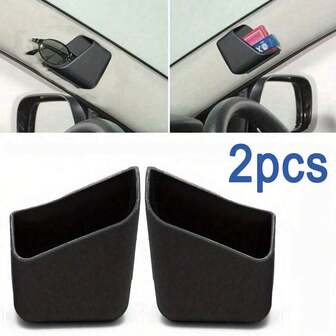 2pcs Car Storage Organizer Boxes, ABS Resin Adhesive Vehicle Pocket Holders For Cell Phones, Cards, Glasses - Durable Auto Interior Accessories