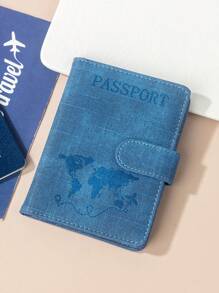1 pieza Funda para pasaporte con acabado mate de material de PU, con mapa mundial e impresión de letras y diseño fijo, estuche/cartera/bolsa para pasaporte, artículo de viaje esencial para vacaciones, vuelos, regreso a la escuela, hombre y mujer