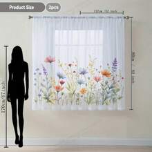 2pcs Spring Floral Pattern Sheer Curtains, Suitable For Kitchen, Cafe, Living Room, Dining Room, Balcony, Garden, Bedroom - Multicolor - View 5