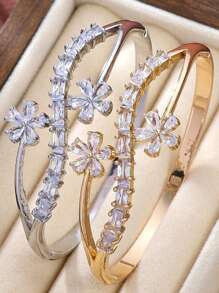 Charming Fashion Bangle Bracelet Zirconia Flower Bracelet Girl Gift Party