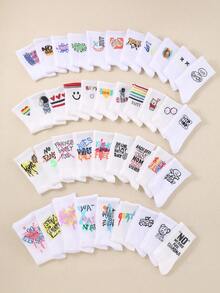 10 Pairs Random Children Socks, Including Graffiti Socks & Letter Socks, Suitable For Daily Wear And Streetwear, For Boys And Girls