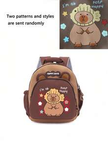 1pc卡通可爱水豚背包，可爱宝宝新款水豚背包，顺滑拉链，多种水豚图案，大容量多口袋，可放书籍、日用品、零食，适合青少年旅行和日常使用 - 卡皮巴拉雙肩包 - 查看 9