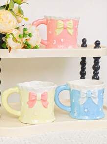 1 pieza Taza de cerámica con capacidad grande, creativa con diseño de lazo y luna 3D pintado a mano con estilo femenino