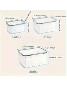 Set de recipiente pentru depozitarea alimentelor, cu coș de scurgere și capac - etanș, frigider, cutie de depozitare multifuncțională reutilizabilă pentru bucătărie, potrivită pentru fructe, legume și alimente, cutie de depozitare pentru frigider, coș de scurgere dreptunghiular din plastic, cutie sigilată pentru conservarea fructelor, legumelor și alimentelor - Multicolor - Vizualizare 3