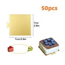 50/100pcs Mini Cardboard Cake Base, Golden Mousse Dessert Board Base, Disposable Paperboard Cupcake Boards, For Wedding Birthday Party Dessert Displays Tray Pastry Plates - Grease Proof & Moisture Resistant Assorted Sizes (Rectangle Square Triangle)