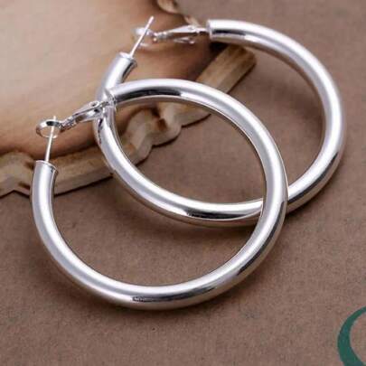 925 Silver Earrings Fashion Pretty Ladies Party 1.97 Inch Round Jewelry Large Circle Ladies Wedding