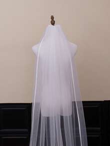 1 件大教堂婚礼新娘面纱，缎边带发梳，适合婚礼仪式秋季女士服装