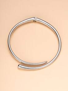 1 Pc Simple Metal Cuff Choker Statement Necklace For Women - Silver - View 3