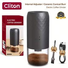 CLITON 1pc Arabic Coffee Electric Grinder - 40 Adjustable Settings, 1800mAh Battery, 7 Sizes & 3 Colors (Black/White/Silver Stainless Steel), Dual Grind Modes For Turkish Coffee, Espresso, Camping - Eid Gift, Luxury Kitchen Accessories, Home Appliances Ramadan Gifts