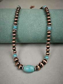 Collana vintage in turchese, gioielli con perle in stile western country con finitura argento per donna