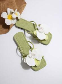 Zapatillas de tacón plano con estampado floral francés para mujer, nuevas sandalias de verano de moda casual, apropiadas para citas, fiestas, ir al trabajo, compras, reuniones, vacaciones, playa