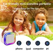 儿童卡拉OK机，配备2个无线麦克风，迷你卡拉OK播放器，带LED彩色灯，便携式户外无线音箱，是3-12岁男孩女孩的理想礼物 - 彩色 - 查看 8