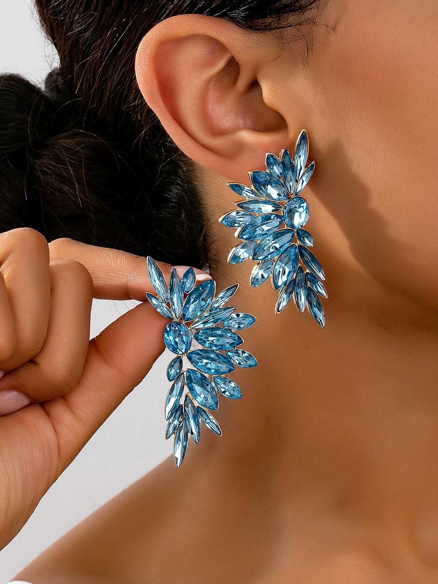 1 Pair Fashionable 3D Alloy Rhinestone Latin Dance Feather Stud Earrings (Red & Multicolor, Uncontrollable Color Variation, May Not Match Original Image)