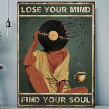 1pc Framed 1pc Vintage Vinyl Record Wall Art, Inspirational Quote Canvas Painting "Lose Your Mind Find Your Soul",  Music Themed Poster For Home Decor, Ideal Gift For Him And Her, Perfect For Room Decor - Framed - View 1