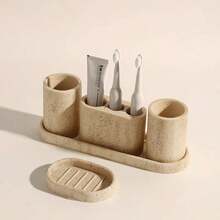 Resin Bathroom Accessories Lotion Soap Dispenser,Toothbrush Holder,Bathroom Tumbler,Vanity Tray,Bathroom Trays For Counter,Soap Dish, Bathroom Accessory Set,Bathroom Organizer,Bathroom Accessories Imitation Stone Material,Bathroom Decorations Back To School Storage - 1pc - View 2