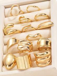 Set de 14/3 piezas de anillos elegantes y retro con textura asimétrica, efecto geométrico y líquido, de banda gruesa y diseño minimalista de metal, adecuados para fiestas, vacaciones, citas, regalos y uso diario
