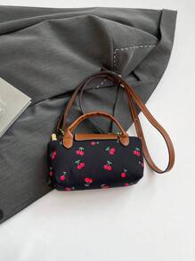 Nuova mini borsa a patta in nylon impermeabile per primavera/estate, borsa a tracolla o a spalla con stampa a ciliegie, adatta per shopping, feste, pendolarismo, rossetto