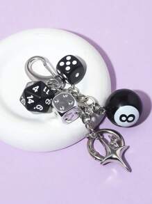 Handmade Y2K Style Destiny Dice Keychain With 8 Ball Pendant - Unisex Subculture Bag Charm & Fashion Accessory Cross