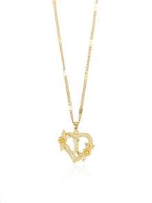 1 chiếc mặt dây chuyền chữ cái hình trái tim và hoa thanh lịch, dành cho nữ và bé gái, mặt dây chuyền chữ cái đầu tên đính đá Zirconia pha lê cá nhân hóa, quà tặng Ngày Valentine, Ngày của Mẹ, quà cưới, trang sức thời trang, quà tặng Ngày Valentine, quà cho mẹ, quà Ngày của Mẹ. - Vàng - Xem 15