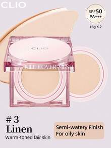 Clio K-Beauty Kill Cover Mesh Glow 气垫粉底液，15g*2 [内含替换装]，SPF50+ PA++++，适合油性肌肤，无瑕玻璃肌，亮泽妆容，无粉感，54 小时持久清透亮泽，敏感肌肤适用，混合轻盈，可叠加遮瑕，韩妆