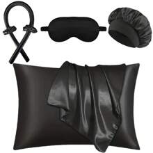 6pcs Sleep Hairstyling Tool Set, Including 1pc Hair Curler, 1pc Silk Pillowcase, 1pc Soft Sleep Eye Mask, 2pcs Hair Scrunchies, 1pc Sleep Cap, Suitable For Hair And Skin Care, Silk Heat-Free Curler Set, Overnight Hair Curler