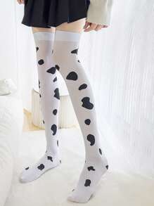 1 Pair Cute Cartoon Star & Milk Pattern Thigh High Socks, Fashionable Leg Warmers For Women, Spring/Summer