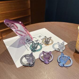 1 件时尚闪光蝴蝶/钻石蝴蝶闪光镜/手机支架超薄粘合可折叠手机壳带通用环形支架桌面支架懒散支架兼容 、Android 手机，生日、家人、朋友的礼物手机环支架手机握把