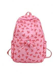 1pc Brand New Cute Cartoon Full Print Bow Pattern Backpack, Suitable For Back To School Season, Kawaii Double Zipper Lightweight Large Capacity Foldable Backpack Bag, Teenagers, School, Daily Outings, Shopping, Travel And Vacation, Random Position - Backpack - View 16