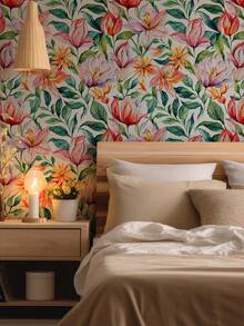 1 卷 1m/3m/5m 复古橙色粉色花叶热带植物可移除自粘接触纸乙烯基壁纸适用于 DIY 家居装饰墙壁、房间、卧室、厨房、客厅、浴室、橱柜、家具墙纸墙贴房间装饰墙贴