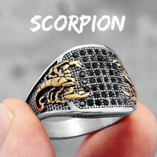 Men's Rings Wide Ring With Scorpion And Black Cubic Zirconia, Index Finger And Middle Finger Rings, Blessing Gift, Size 7-14